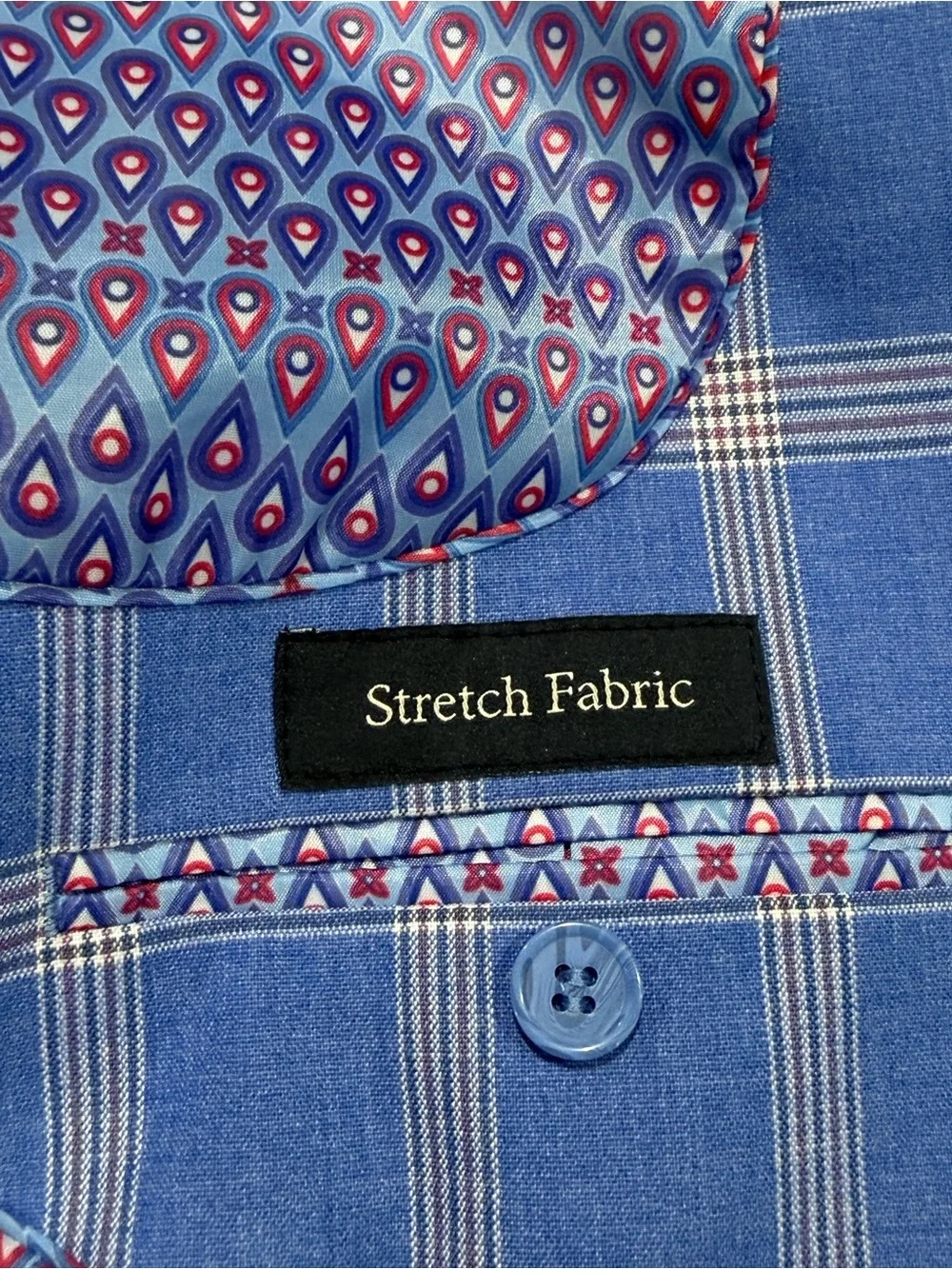 Tailorbyrd Collection Men’s Blazer 48L Blue Windowpane Sport Coat Stretch Jacket